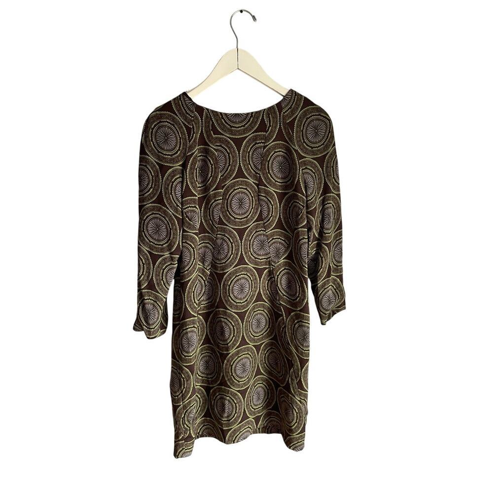 Brooks Brothers 100% Silk 4 Paisley Print Shift Dress Brown Olive Short Sleeve